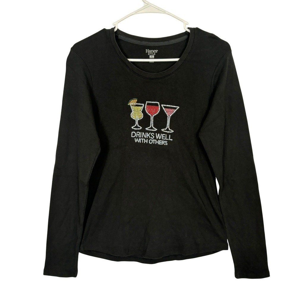 Y2K Rhinestone Cocktail Graphic Top Drinks Well With Others Black Girls Night M